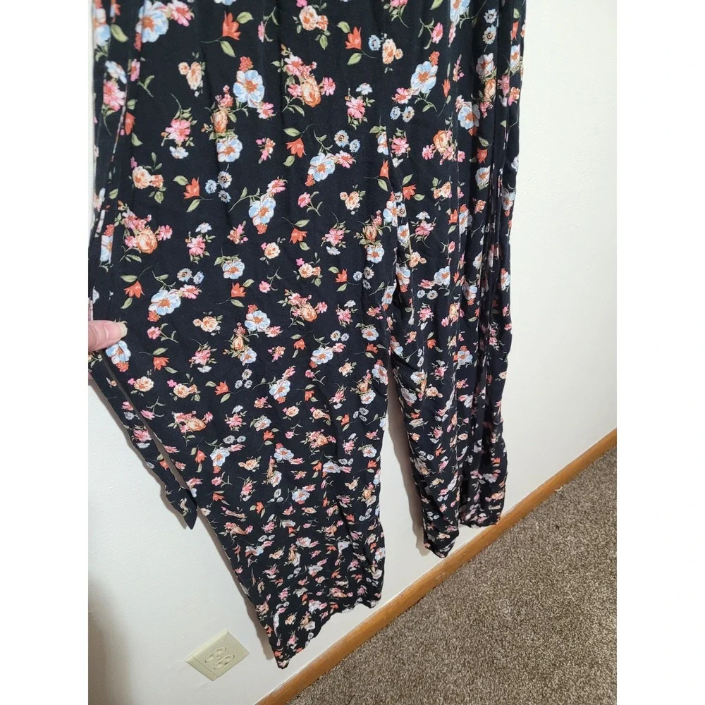 Kingston Grey Floral‎ Jumpsuit Womens Large Black Ruffle Wrap Wide Leg